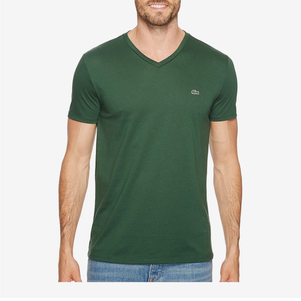 Green XL Lacoste V Neck T-Shirt 100% Pima Cotton NWT